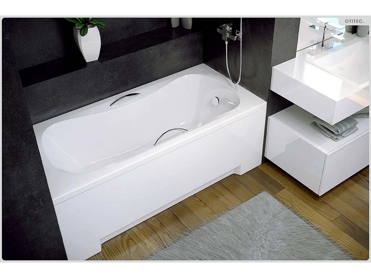 Baignoire rectangulaire - 130 x 70 cm - avec Habillage - Pieds - Vidage Chrome - ARIA
