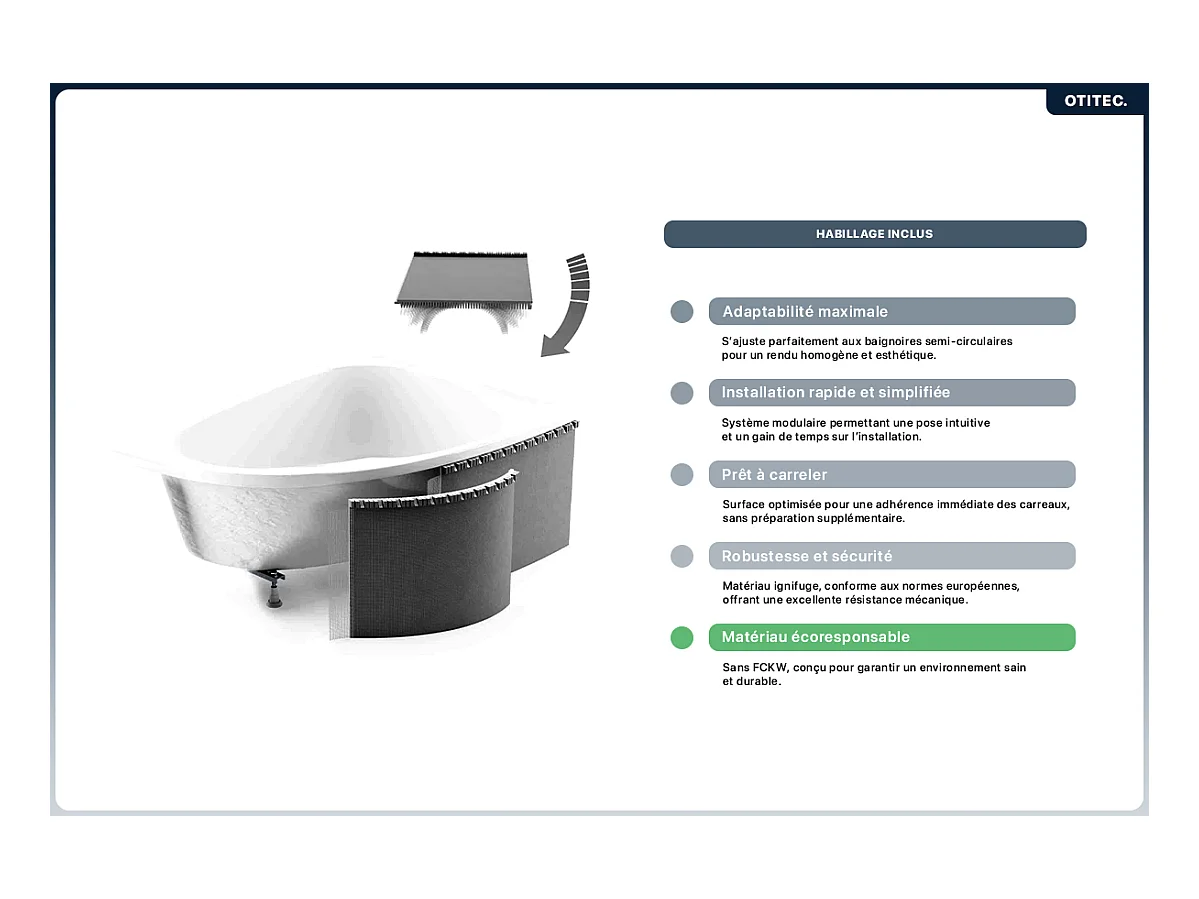 Baignoire asymétrique - 150 x 75 cm - Gauche - avec Habillage - Pieds - Pare Baignoire 3 Volets - Vidage Chrome - INTEGRA