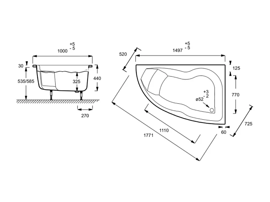 Pack baignoire d'angle 150 x 100 cm JACOB DELAFON Micromega Duo version droite  + tablier de baignoire