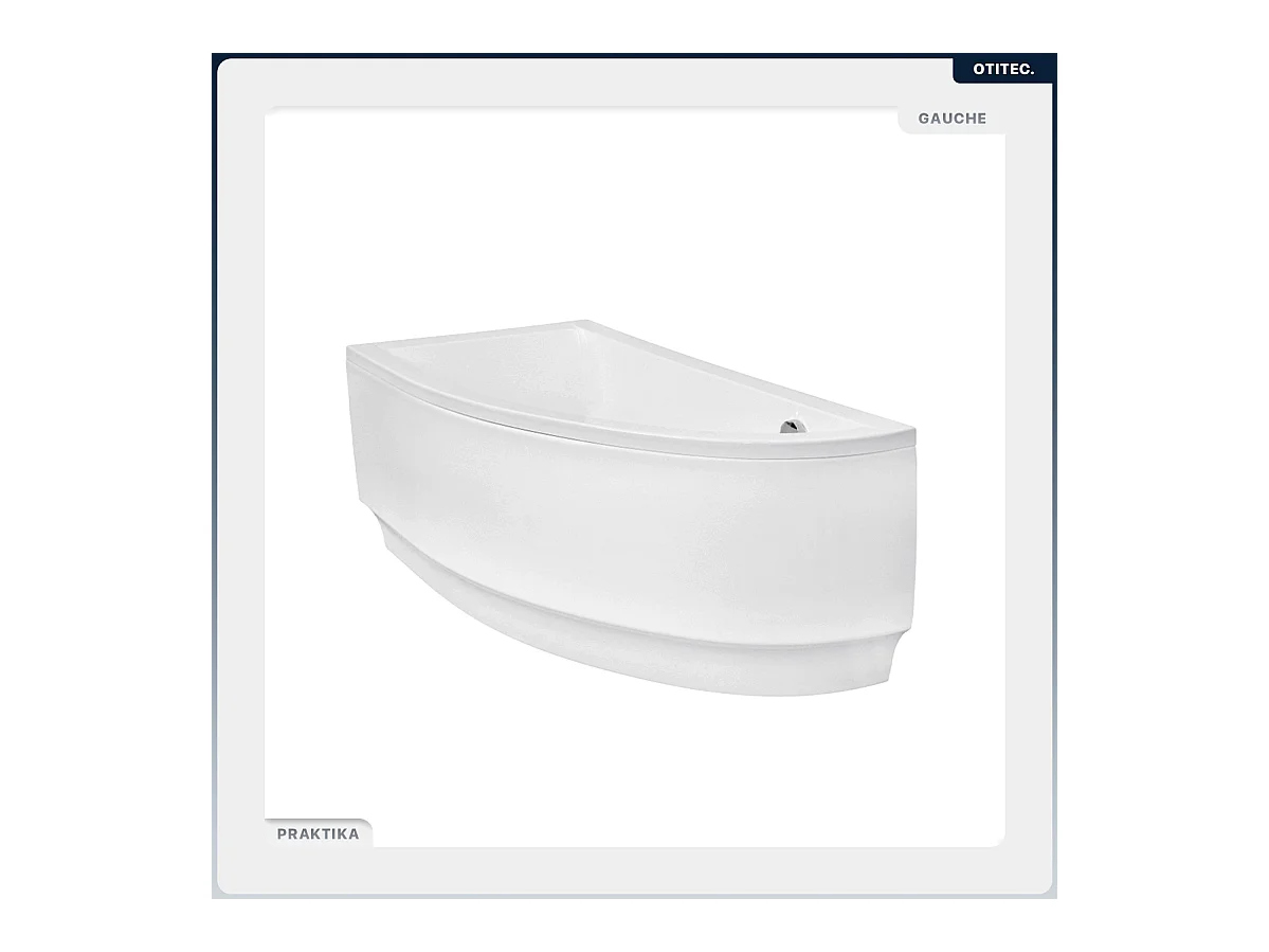 Baignoire asymétrique - 150 x 70 cm - Gauche - avec Habillage - Pieds - Vidage Chrome - PRAKTIKA