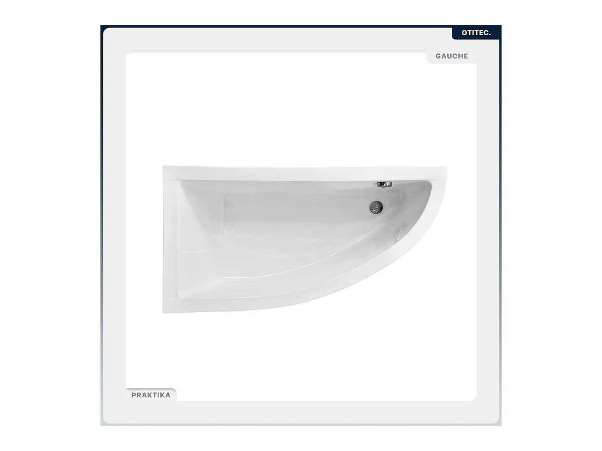 Baignoire asymétrique - 150 x 70 cm - Gauche - avec Habillage - Pieds - Vidage Chrome - PRAKTIKA