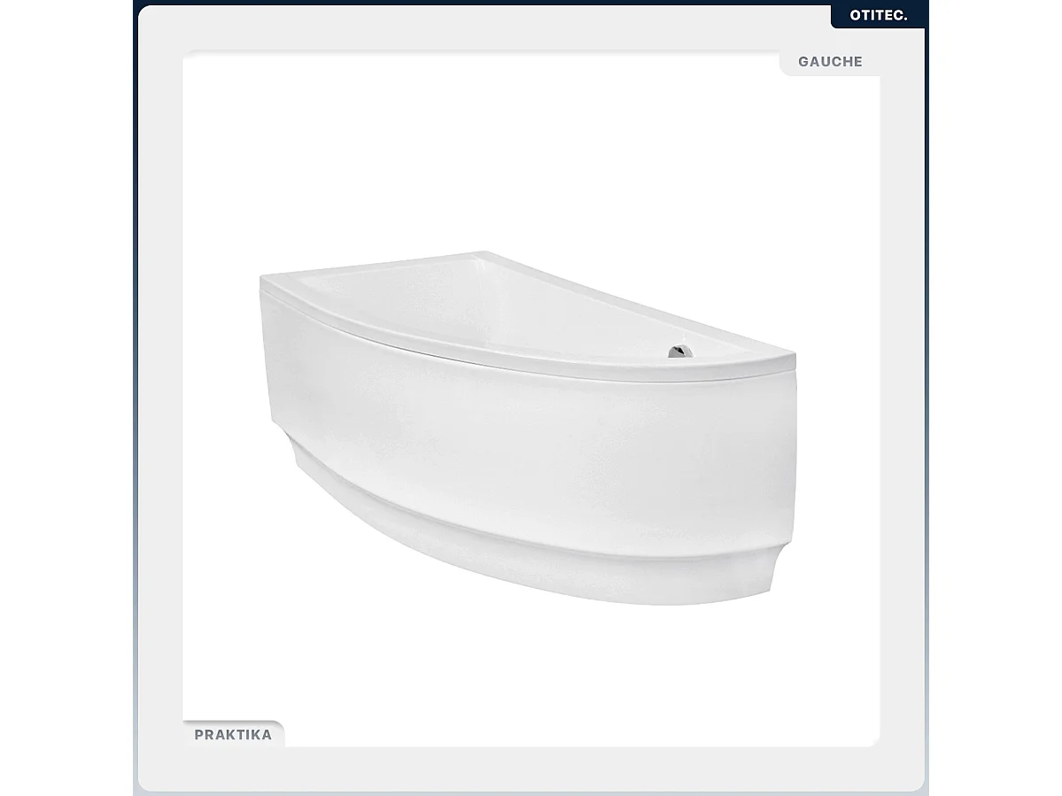 Baignoire asymétrique - 150 x 70 cm - Gauche - avec Habillage - Pieds - Vidage Chrome - PRAKTIKA