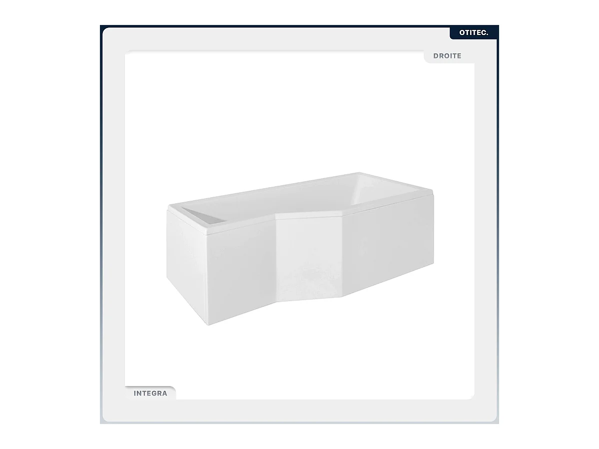 Baignoire asymétrique - 170 x 75 cm - Droite - avec Habillage - Pieds - Vidage Chrome - INTEGRA