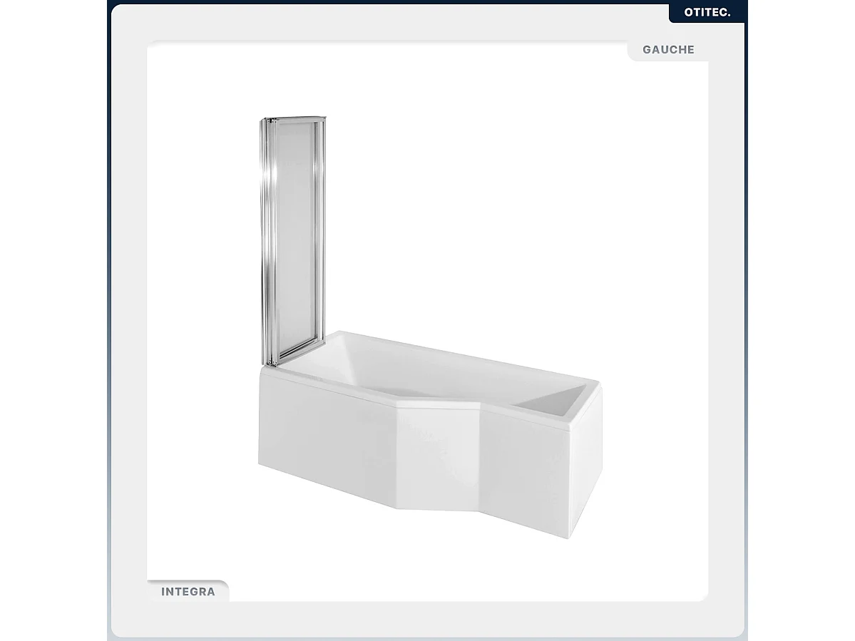Baignoire asymétrique - 170 x 75 cm - Gauche - avec Tablier - Pieds - Pare Baignoire 3 Volets - Vidage Chrome - INTEGRA