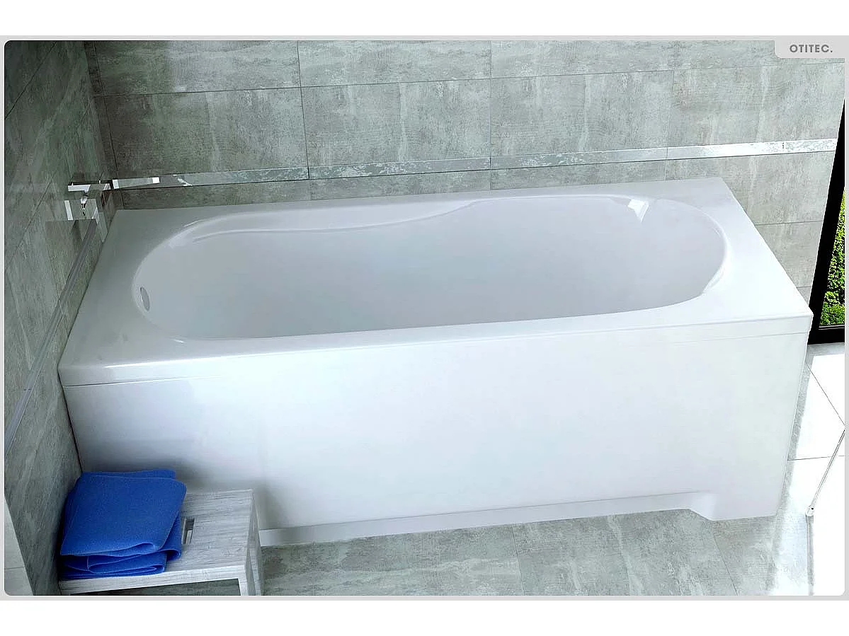 Baignoire rectangulaire - 160 x 70 cm - sans Habillage - avec Pieds - Repose-tête - Étagère bambou - Vidage Chrome - BONA