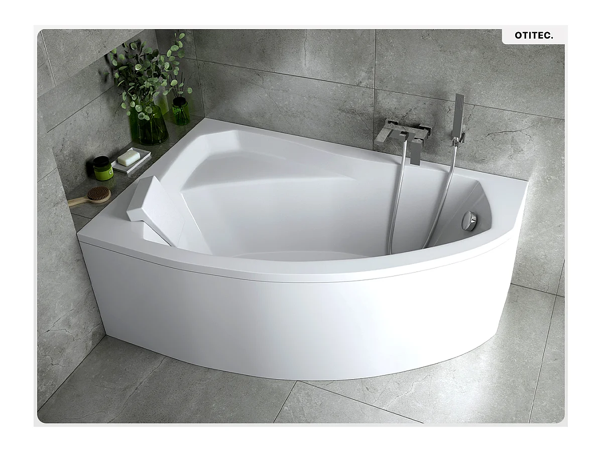 Baignoire asymétrique - 170 x 110 cm - Gauche - sans Habillage - avec Pieds - Vidage Chrome - RIMA