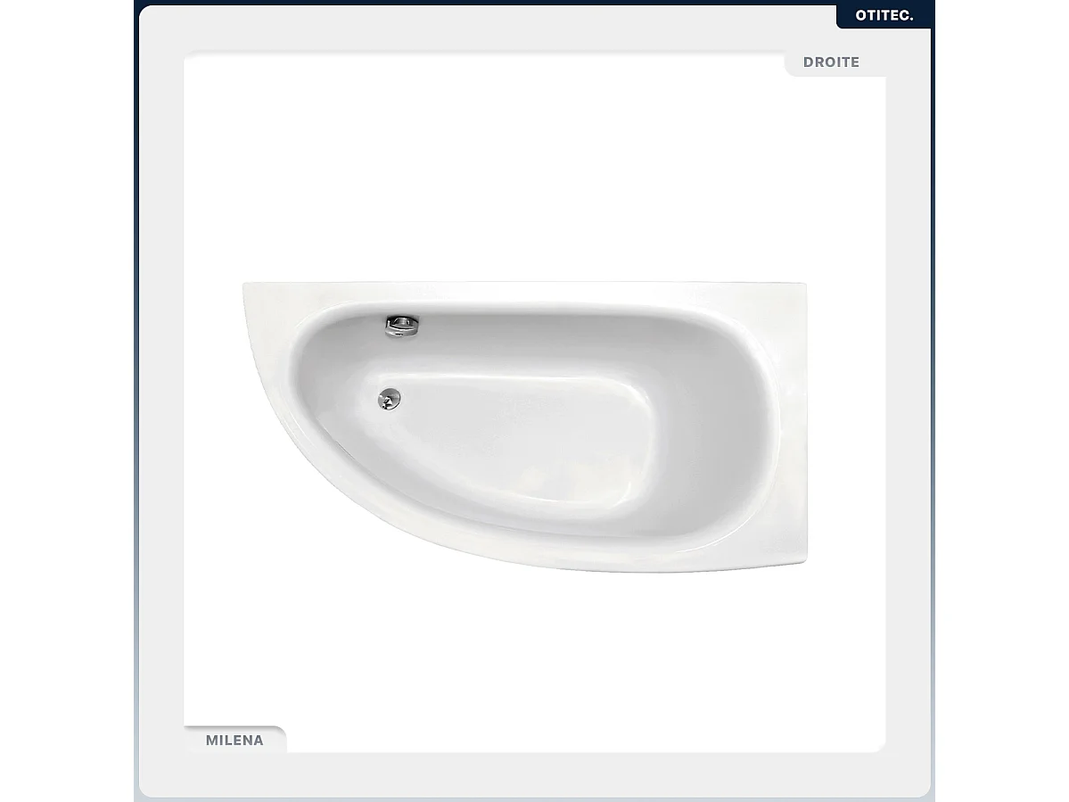 Baignoire asymétrique - 150 x 70 cm - Droite - avec Tablier - Pieds - Poignées - Repose-tête - Vidage Chrome - MILENA PREMIUM