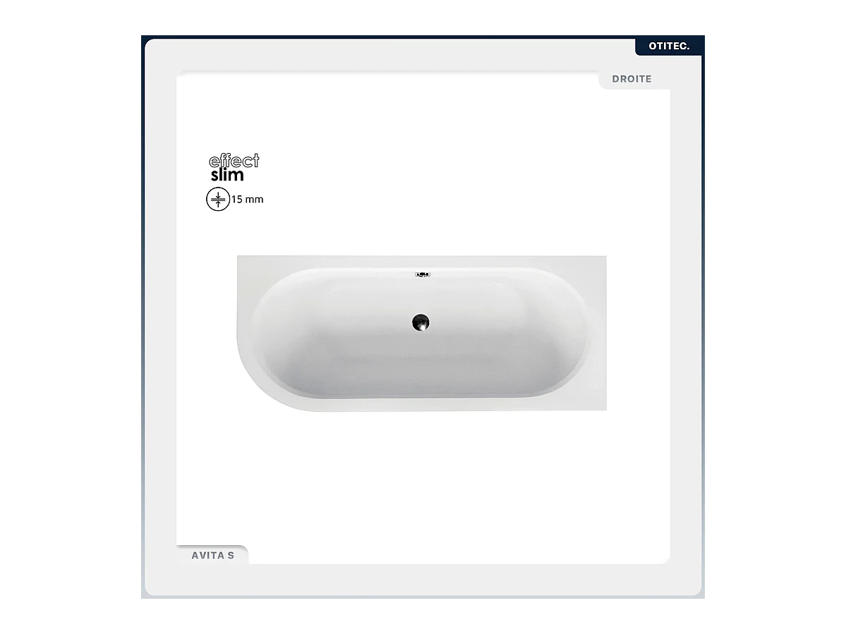 Baignoire asymétrique - 150 x 75 cm - Droite - avec Habillage - Pieds - Vidage Chrome - AVITA SLIM