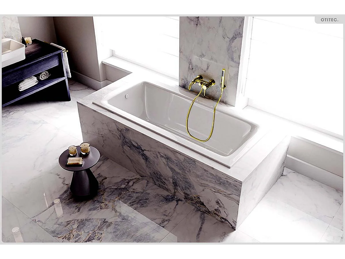 Baignoire rectangulaire - 150 x 70 cm - sans Habillage - avec Pieds - Vidage Chrome - TALIA SLIM