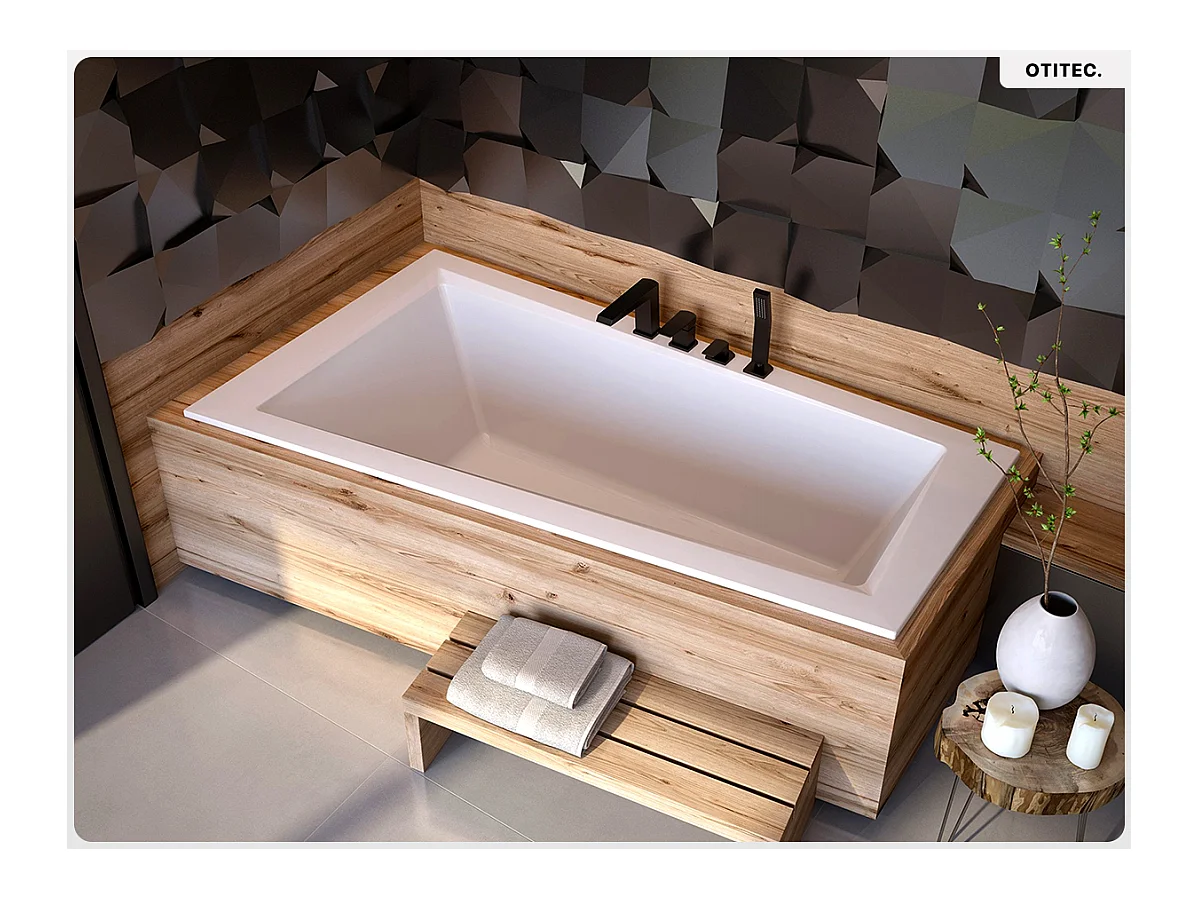 Baignoire asymétrique - 150 x 85 cm - Gauche - sans Habillage - avec Pieds - Vidage Chrome - INTIMA SLIM