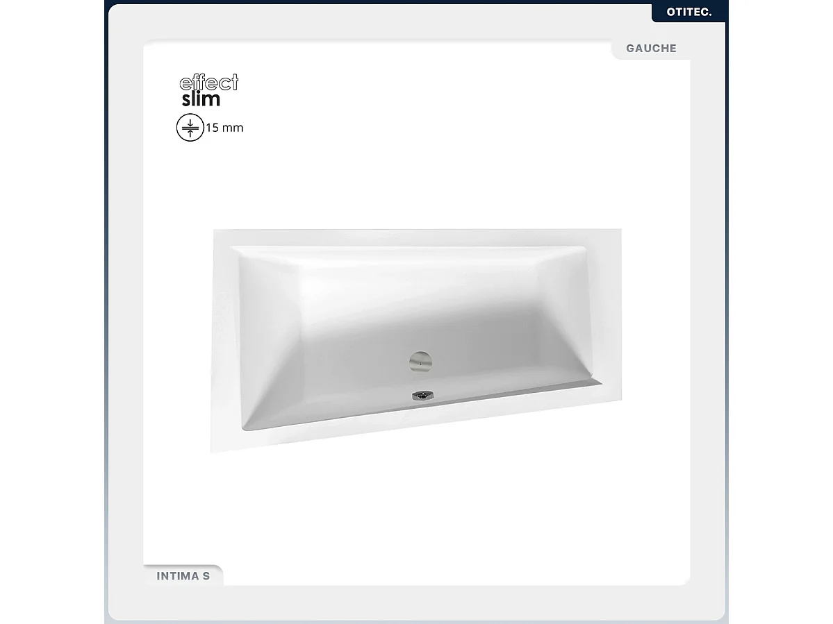Baignoire asymétrique - 150 x 85 cm - Gauche - sans Habillage - avec Pieds - Vidage Chrome - INTIMA SLIM