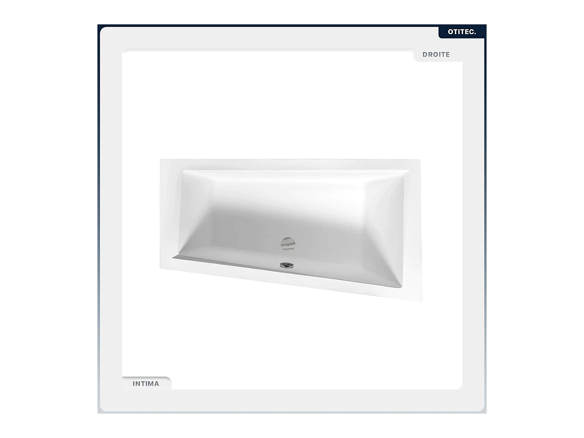 Baignoire asymétrique - 160 x 90 cm - Droite - sans Habillage - avec Pieds - Repose-tête - Étagère bambou - Vidage Chrome - INTIMA