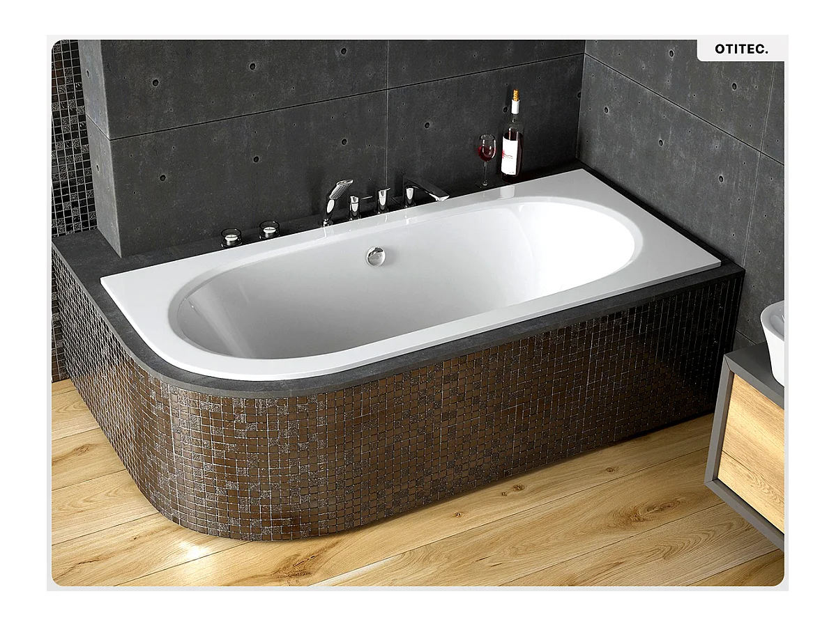 Baignoire asymétrique - 160 x 75 cm - Droite - sans Habillage - avec Pieds - Vidage Chrome - AVITA SLIM