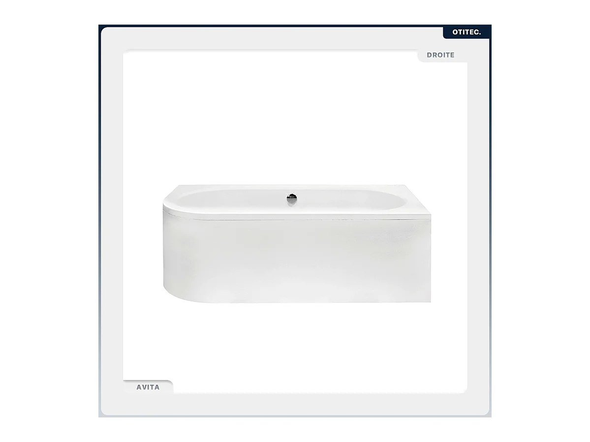 Baignoire asymétrique - 160 x 75 cm - Droite - avec Tablier Blanc - Pieds - Vidage Chrome - AVITA