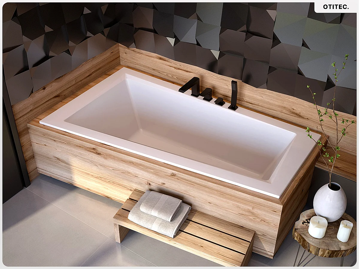 Baignoire asymétrique - 160 x 90 cm - Gauche - avec Habillage - Pieds - Vidage Chrome - INTIMA SLIM