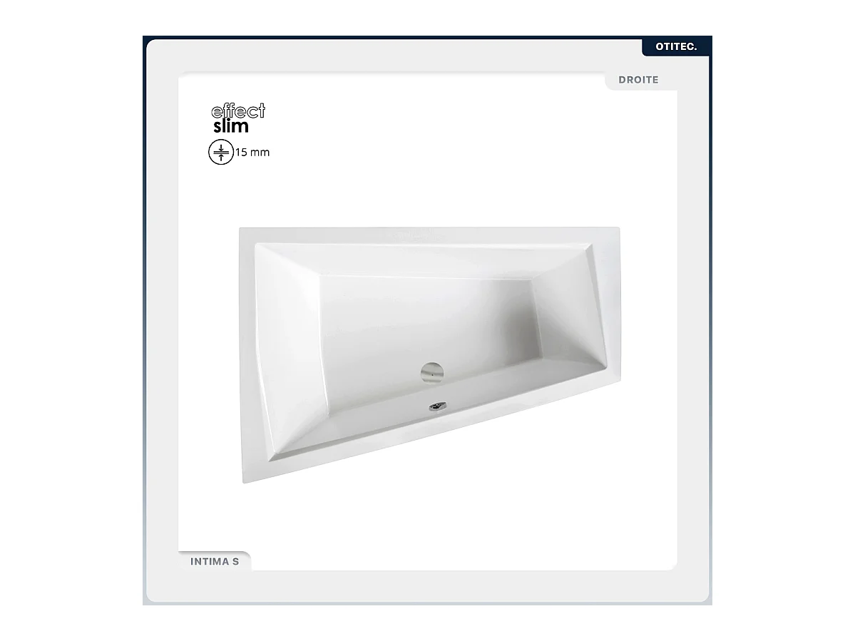 Baignoire asymétrique - 180 x 125 cm - Gauche - sans Habillage - avec Pieds - Vidage Chrome - INTIMA DUO SLIM