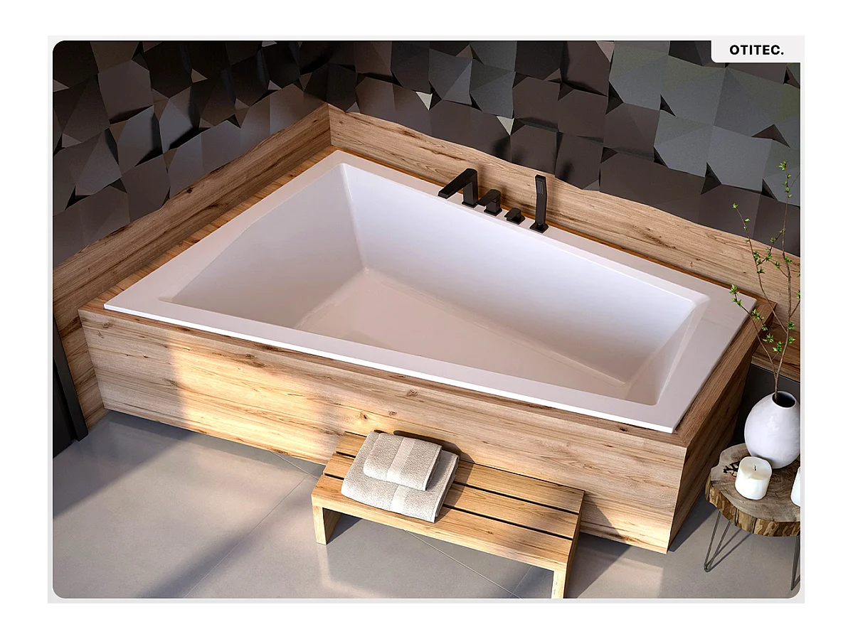 Baignoire asymétrique - 180 x 125 cm - Gauche - sans Habillage - avec Pieds - Vidage Chrome - INTIMA DUO SLIM