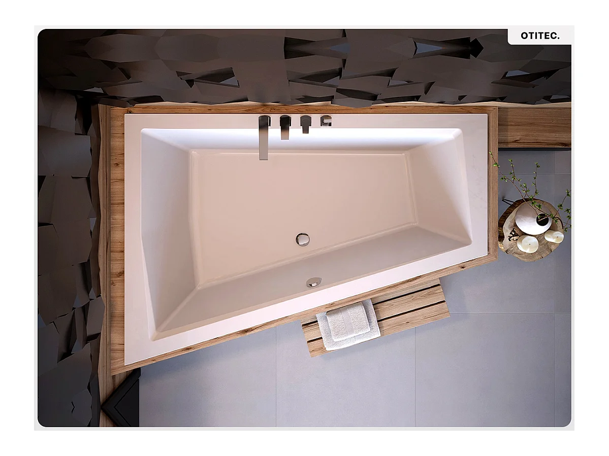 Baignoire asymétrique - 180 x 125 cm - Gauche - sans Habillage - avec Pieds - Vidage Chrome - INTIMA DUO SLIM