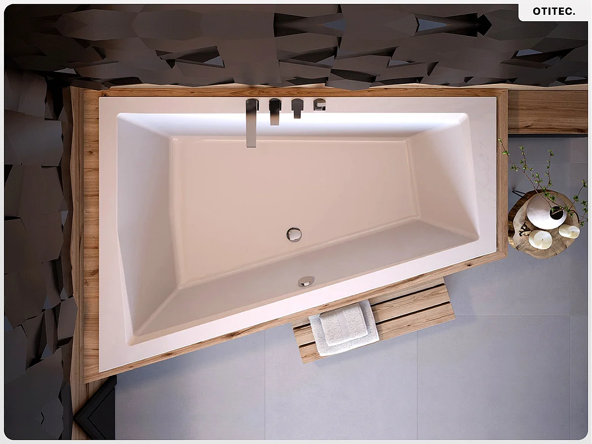 Baignoire asymétrique - 180 x 125 cm - Gauche - sans Habillage - avec Pieds - Vidage Chrome - INTIMA DUO SLIM