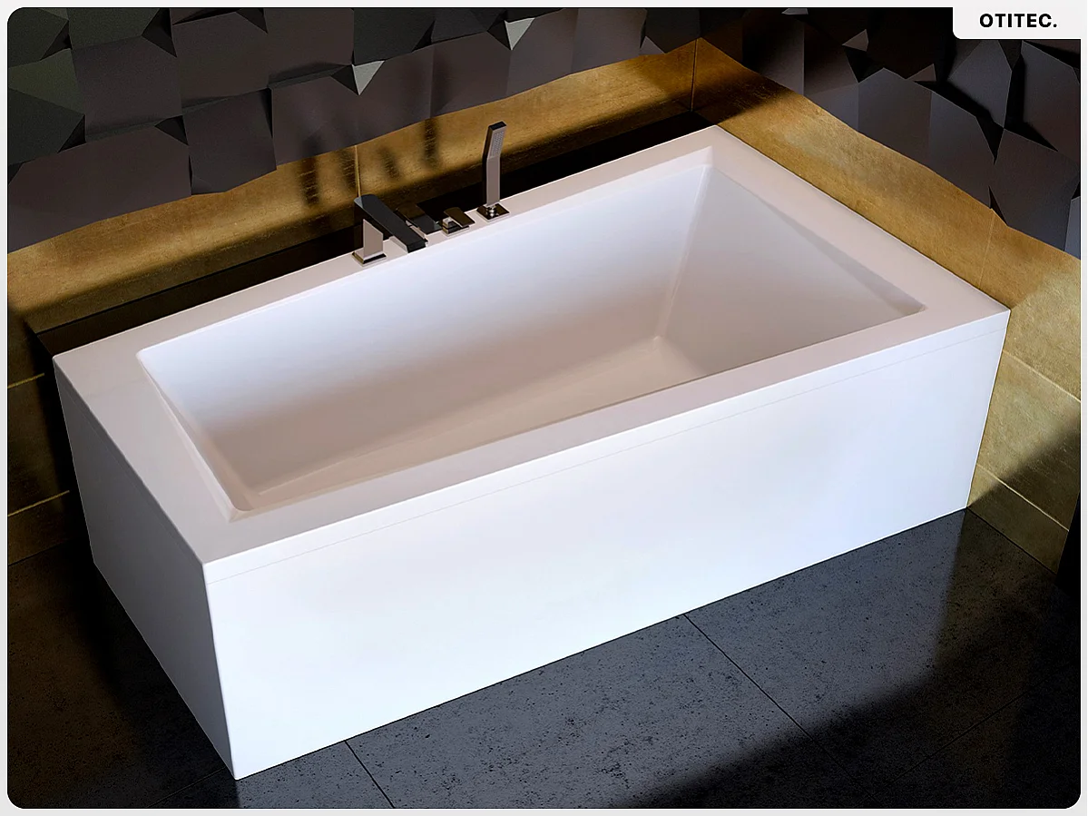 Baignoire asymétrique - 150 x 85 cm - Droite - avec Habillage - Pieds - Vidage Chrome - INTIMA