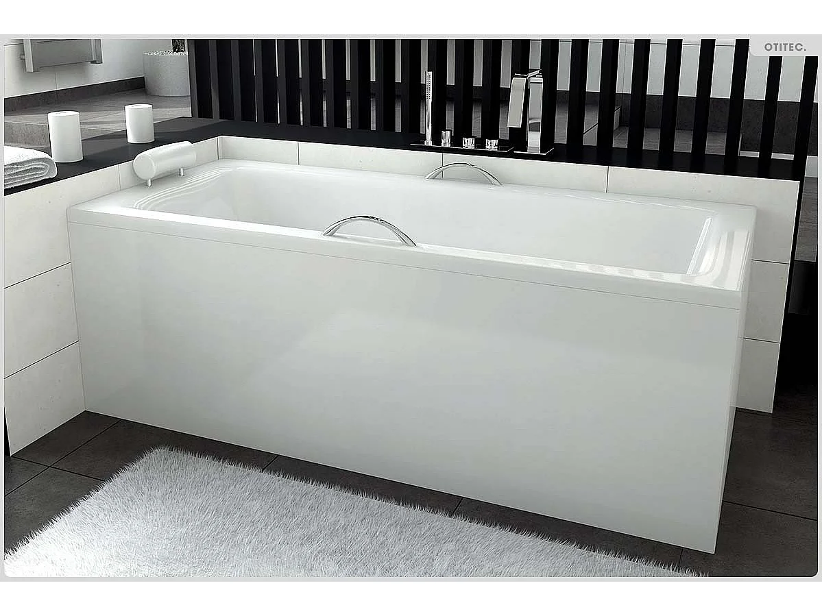 Baignoire rectangulaire - 130 x 70 cm - avec Habillage Polystyrène - Pieds - Vidage Chrome - TALIA