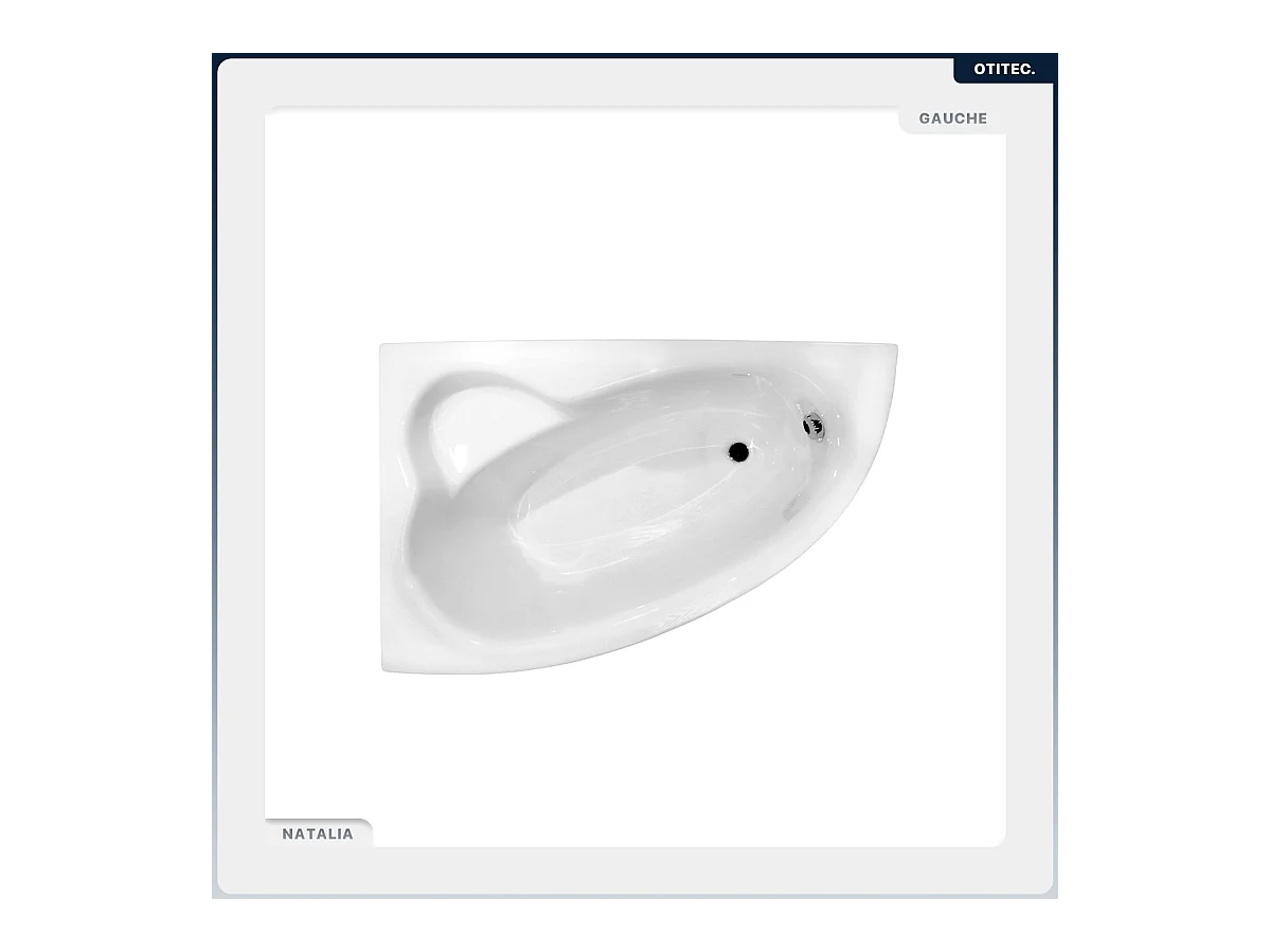 Baignoire asymétrique - 150 x 100 cm - Gauche - avec Tablier - Pieds - Vidage Chrome - NATALIA