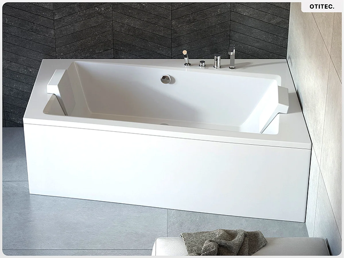 Baignoire asymétrique - 160 x 100 cm - Droite - sans Habillage - avec Pieds - Vidage Chrome - INFINITY