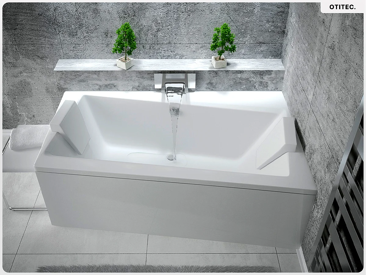 Baignoire asymétrique - 160 x 100 cm - Droite - sans Habillage - avec Pieds - Vidage Chrome - INFINITY