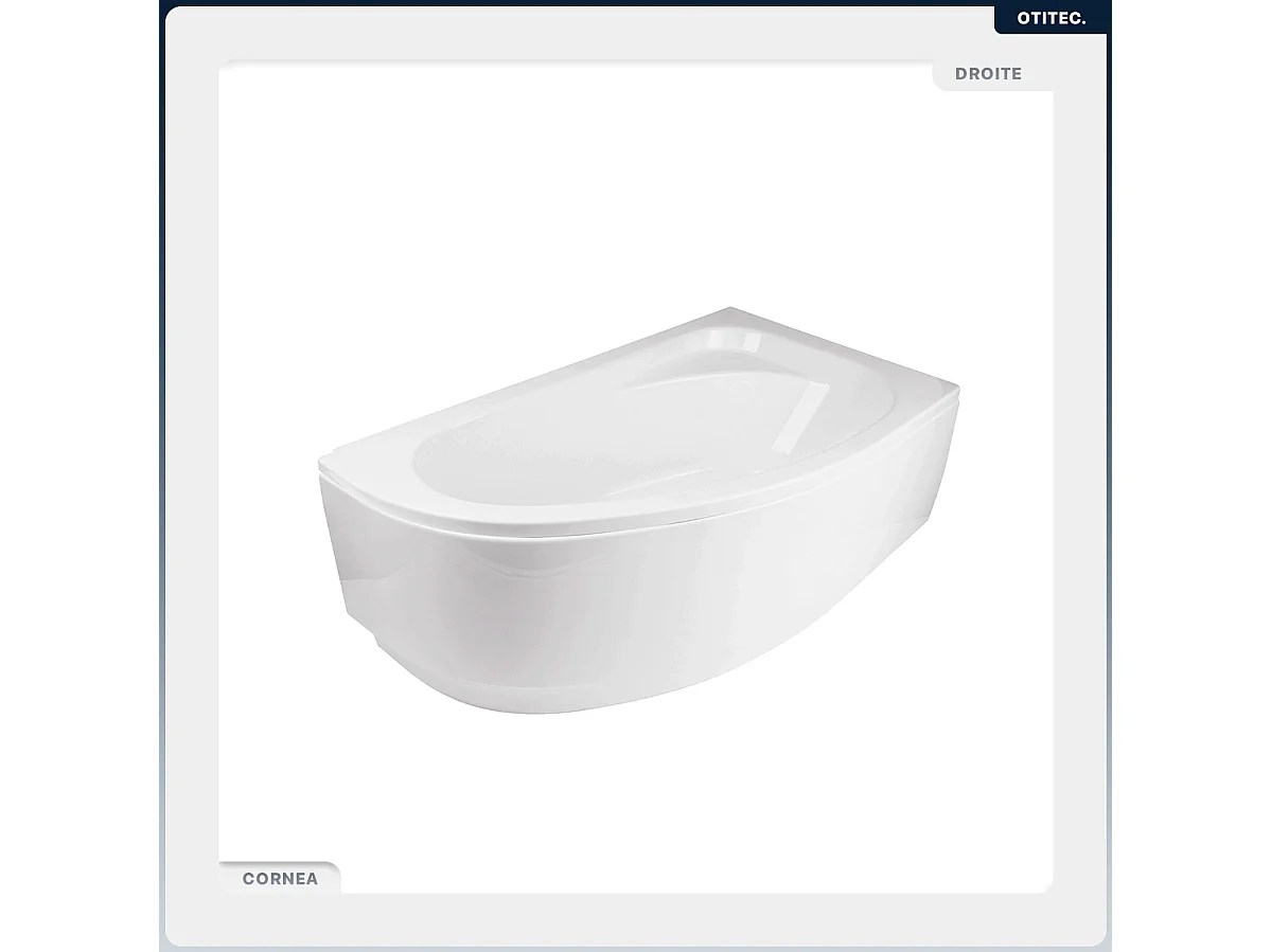 Baignoire asymétrique - 140 x 80 cm - Gauche - avec Tablier Blanc - Pieds - Vidage Chrome - CORNEA