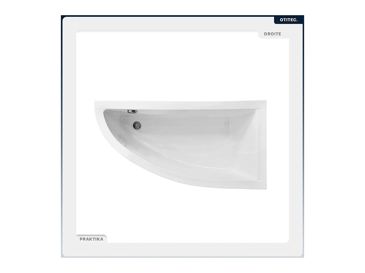 Baignoire asymétrique - 150 x 70 cm - Droite - avec Habillage - Pieds - Vidage Chrome - PRAKTIKA