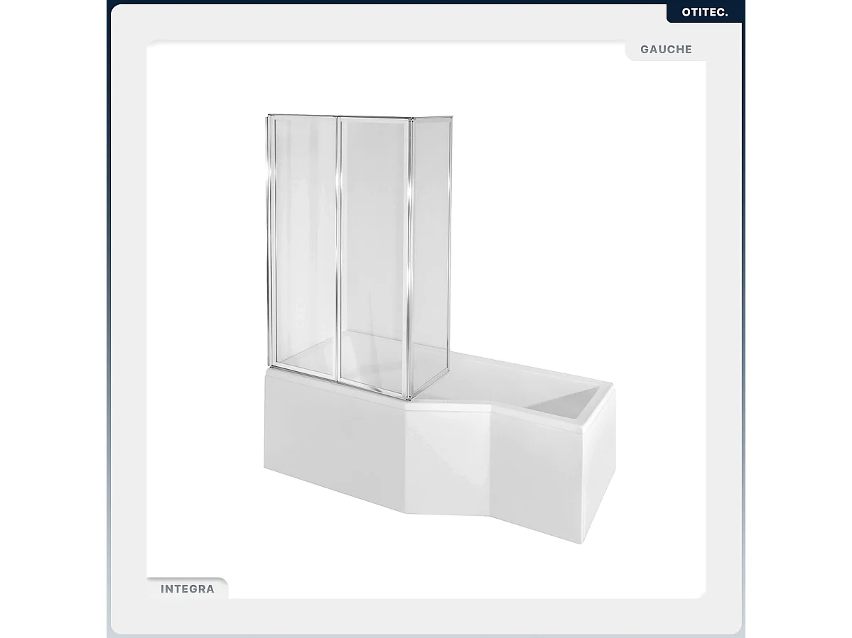 Baignoire asymétrique - 170 x 75 cm - Gauche - avec Habillage - Pieds - Pare Baignoire 3 Volets - Vidage Chrome - INTEGRA
