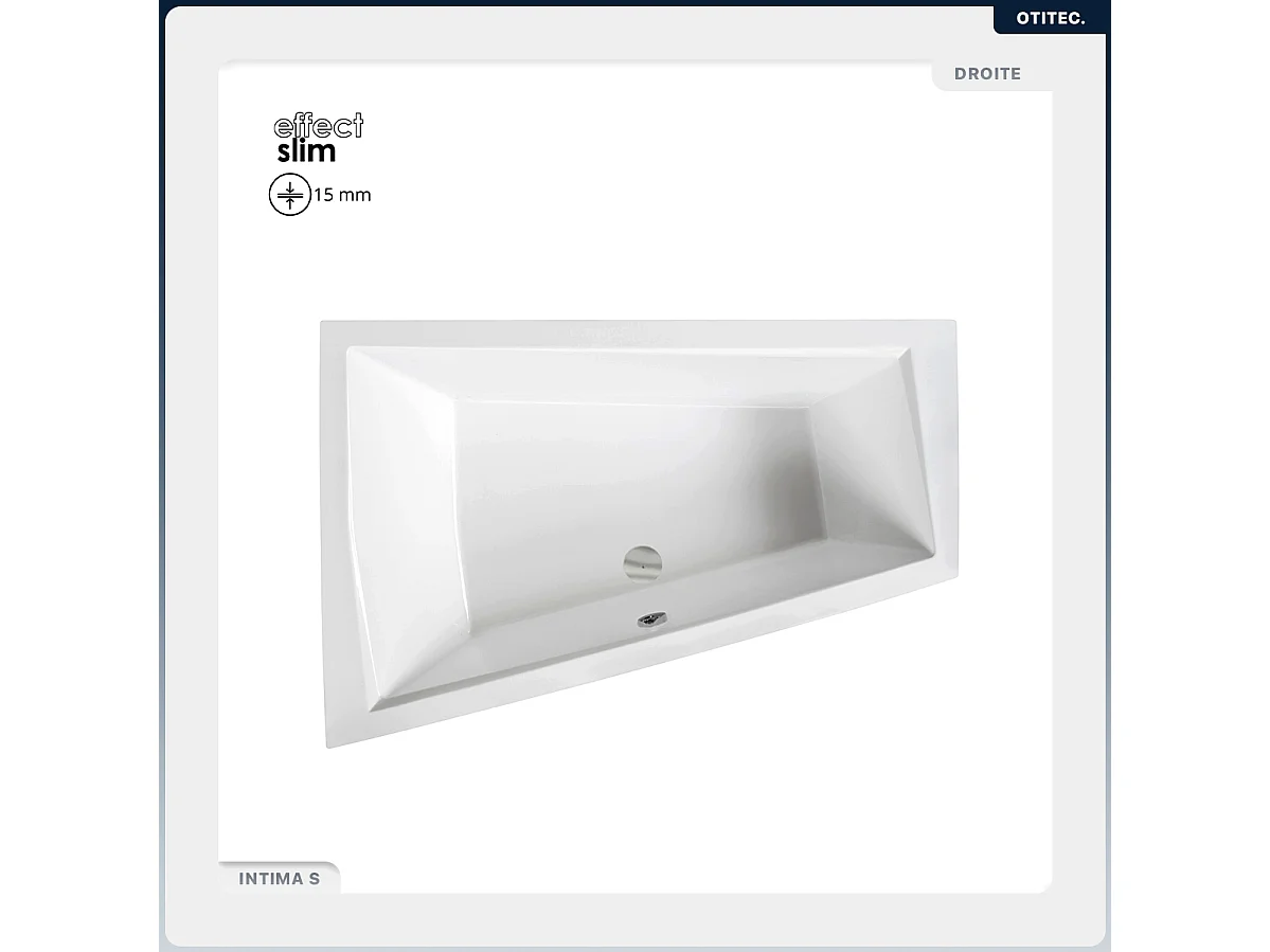 Baignoire asymétrique - 170 x 125 cm - Gauche - sans Habillage - avec Pieds - Vidage Chrome - INTIMA DUO SLIM