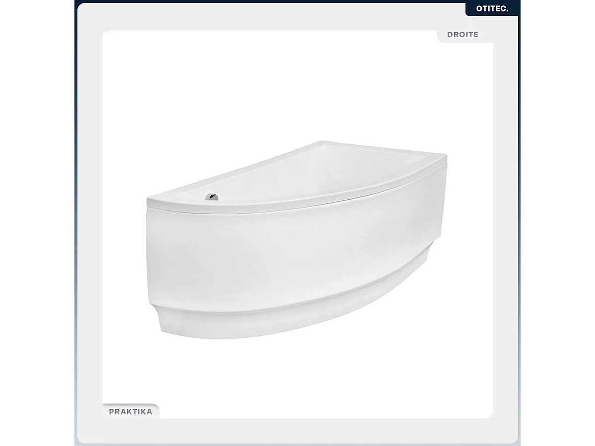 Baignoire asymétrique - 150 x 70 cm - Droite - avec Tablier - Pieds - Vidage Chrome - PRAKTIKA