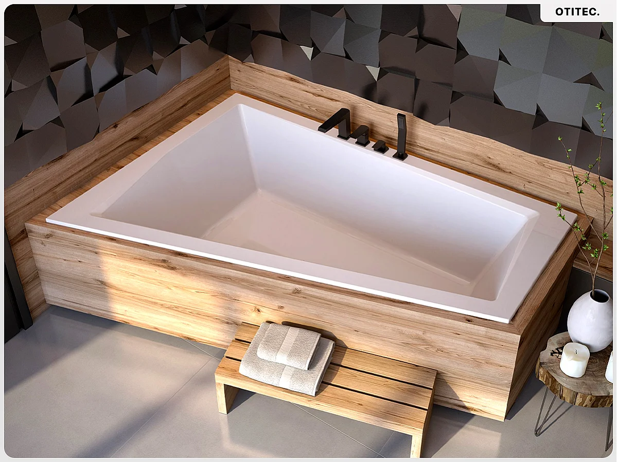 Baignoire asymétrique - 170 x 125 cm - Gauche - avec Habillage - Pieds - Vidage Chrome - INTIMA DUO SLIM