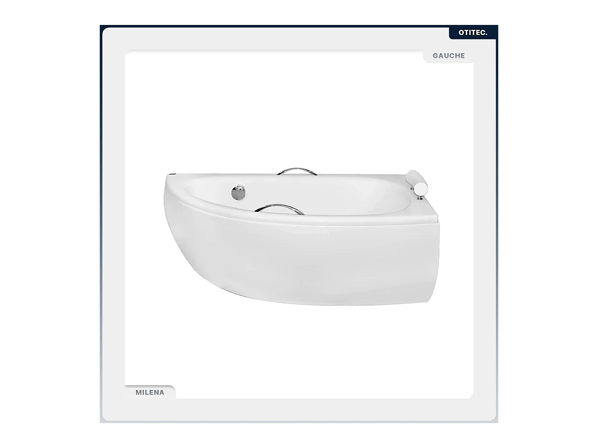 Baignoire asymétrique - 150 x 70 cm - Droite - avec Habillage - Pieds - Poignées - Repose-tête - Vidage Chrome - MILENA PREMIUM