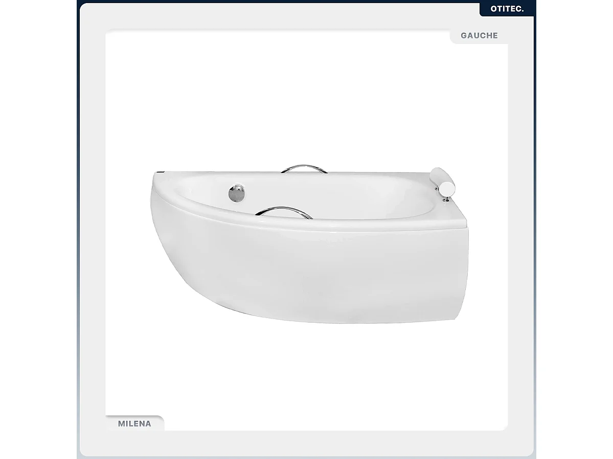 Baignoire asymétrique - 150 x 70 cm - Droite - avec Habillage - Pieds - Poignées - Repose-tête - Vidage Chrome - MILENA PREMIUM