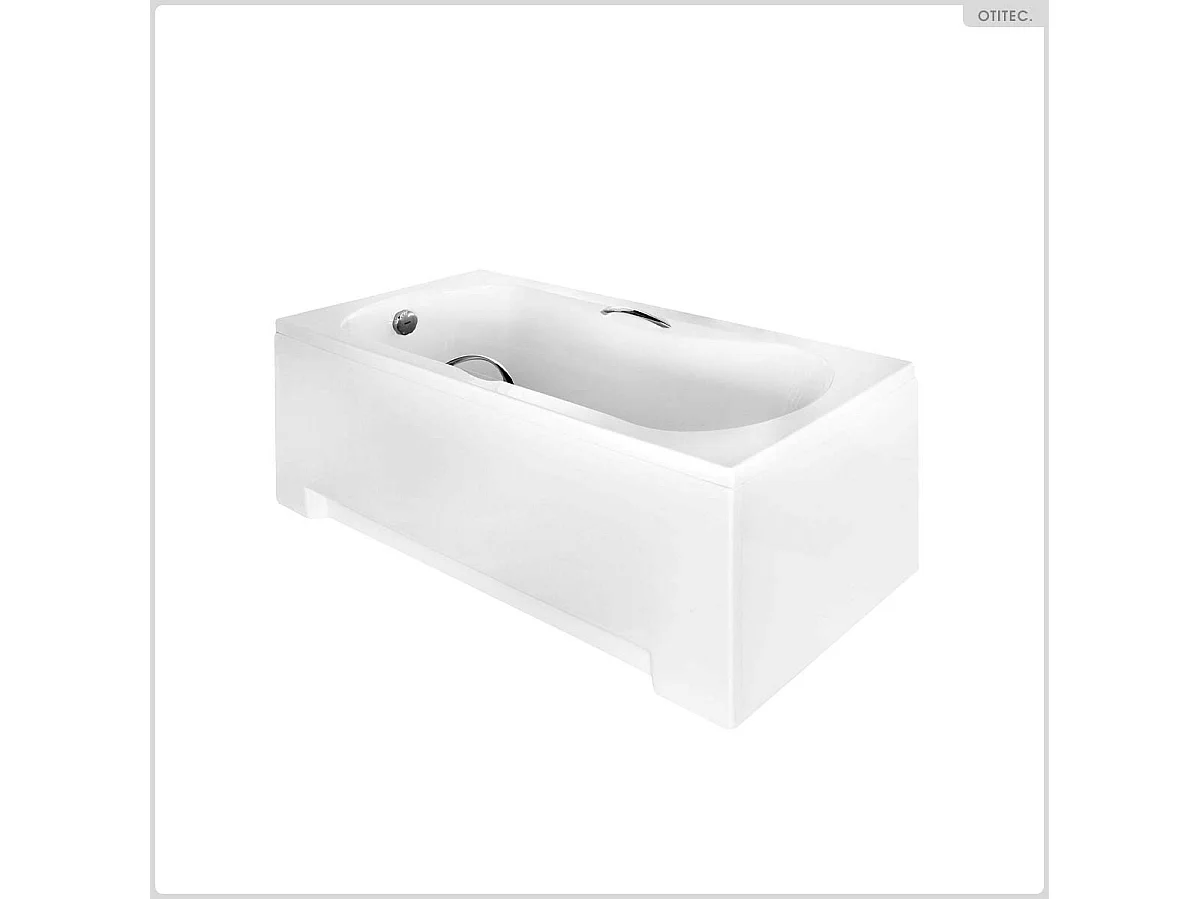 Baignoire rectangulaire - 130 x 70 cm - avec Tablier Blanc - Pieds - Poignées - Vidage Chrome - ARIA PLUS