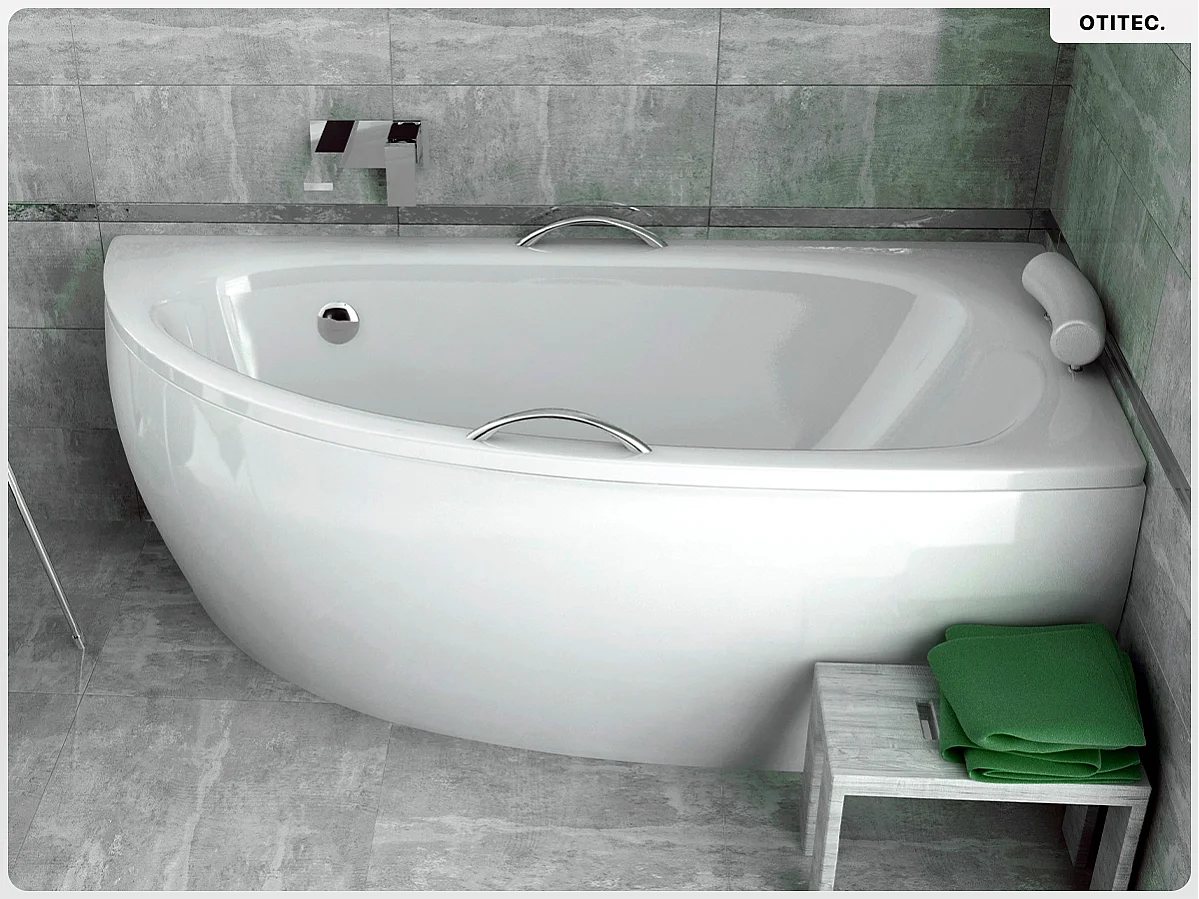Baignoire asymétrique - 150 x 70 cm - Droite - avec Tablier - Pieds - Vidage Chrome - MILENA