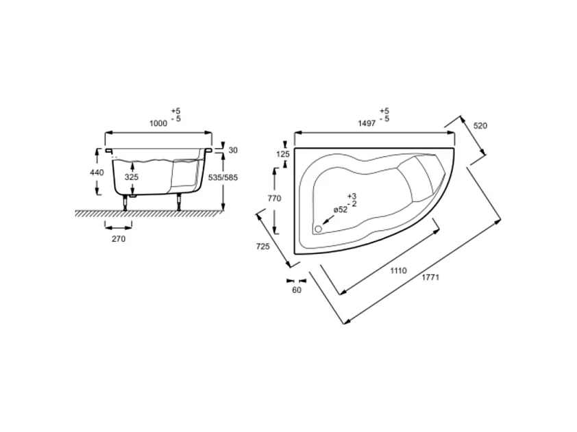 Pack baignoire d'angle 150 x 100 cm JACOB DELAFON Micromega Duo version gauche  + tablier de baignoire
