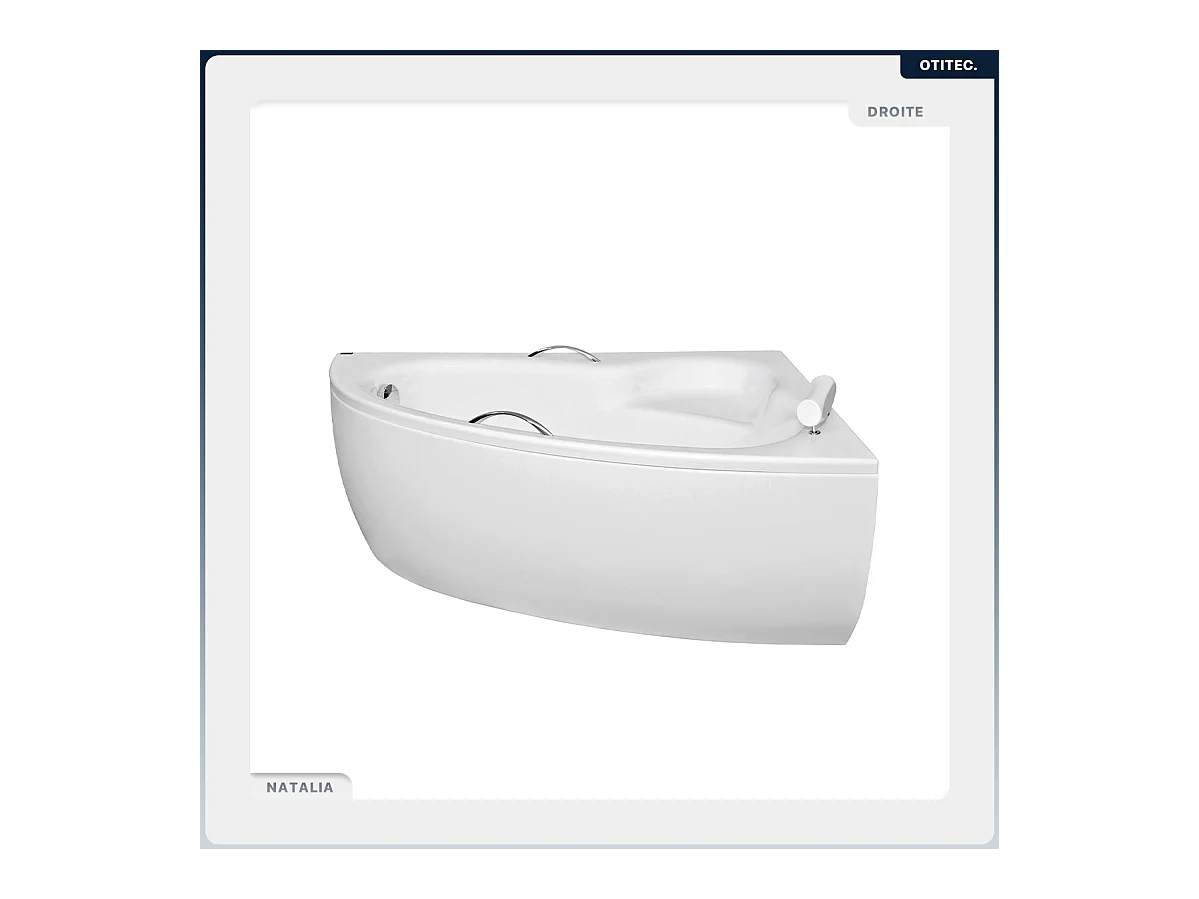 Baignoire asymétrique - 150 x 100 cm - Droite - sans Habillage - avec Pieds - Poignées - Repose-tête - Vidage Chrome - NATALIA PREMIUM