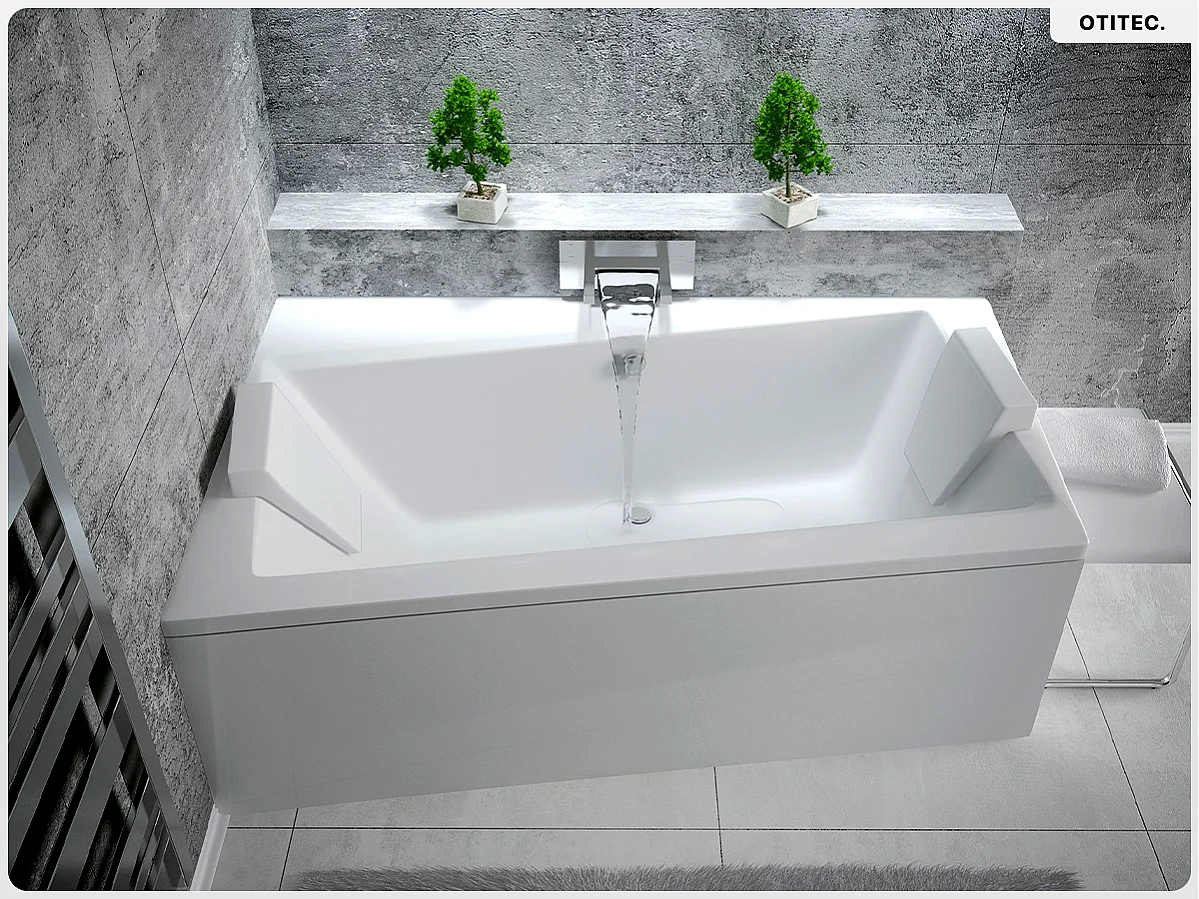 Baignoire asymétrique - 150 x 90 cm - Gauche - avec Tablier Blanc - Pieds - Vidage Chrome - INFINITY