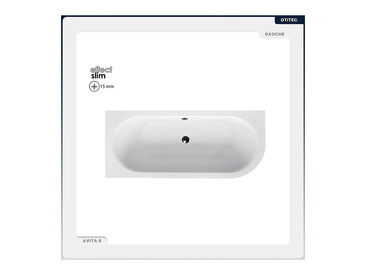 Baignoire asymétrique - 150 x 75 cm - Gauche - avec Habillage - Pieds - Vidage Chrome - AVITA SLIM