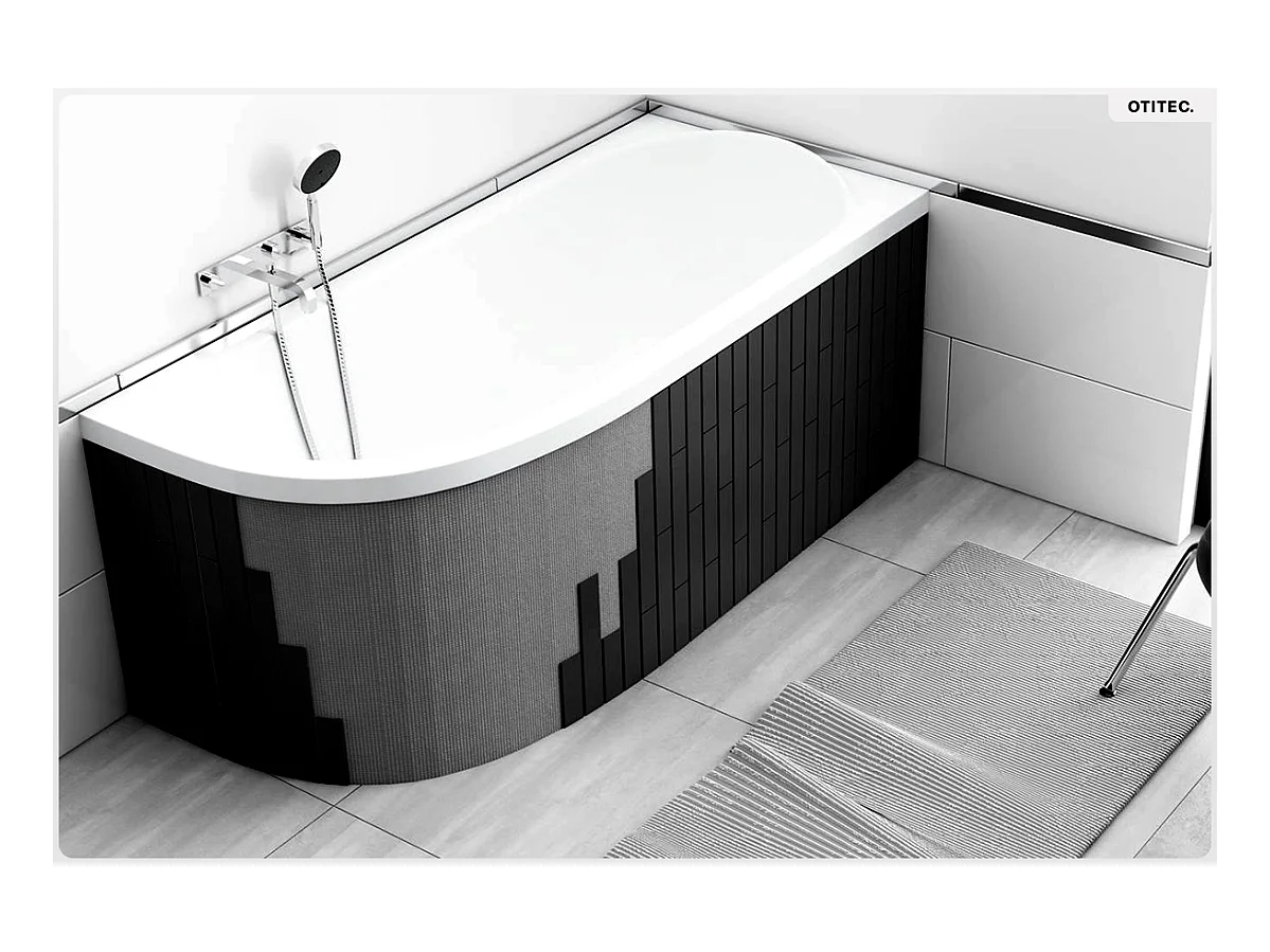 Baignoire asymétrique - 150 x 75 cm - Gauche - avec Habillage - Pieds - Vidage Chrome - AVITA SLIM