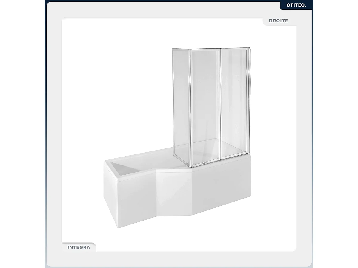Baignoire asymétrique - 170 x 75 cm - Droite - avec Tablier - Pieds - Pare Baignoire 3 Volets - Vidage Chrome - INTEGRA