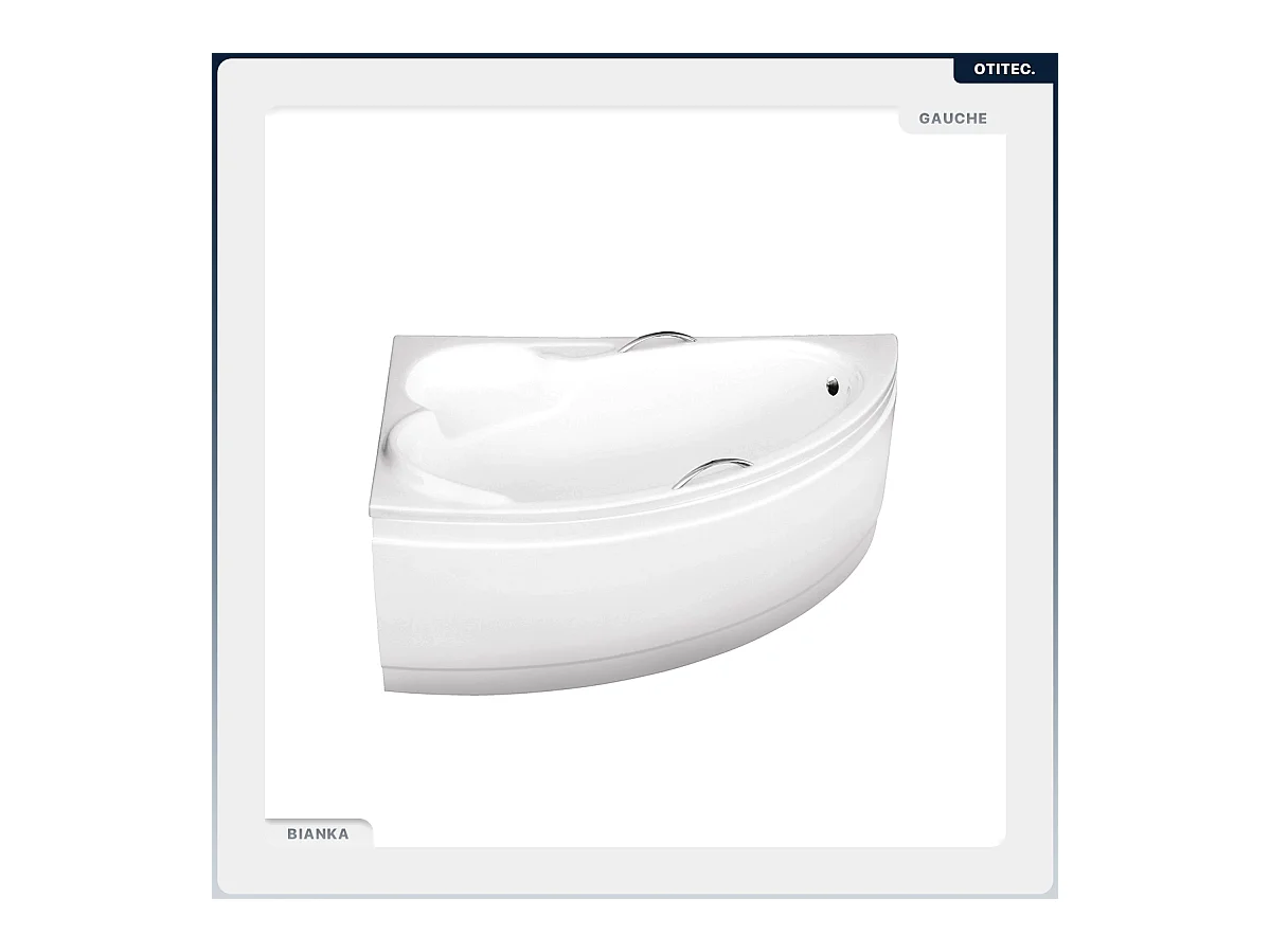 Baignoire asymétrique - 150 x 95 cm - Gauche - avec Tablier Blanc - Pieds - Vidage Chrome - BIANKA