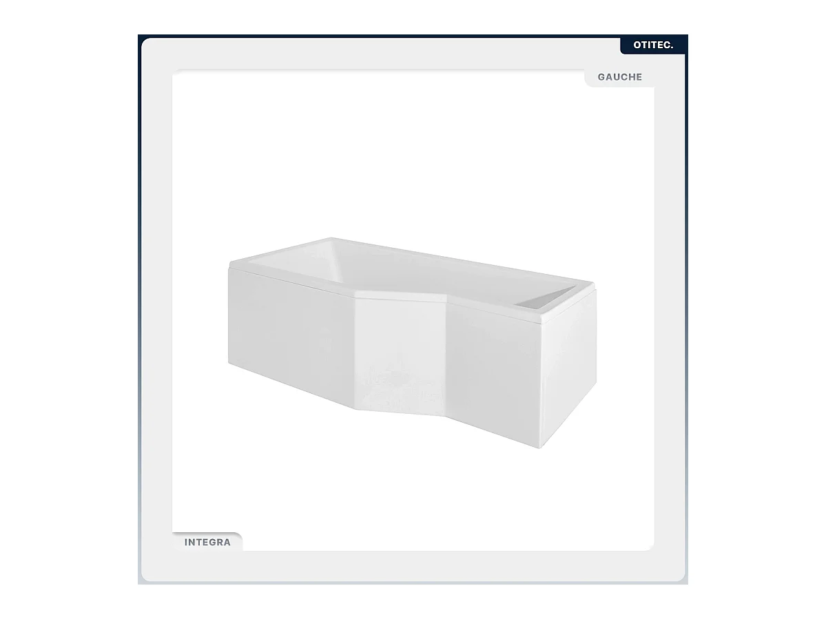 Baignoire asymétrique - 150 x 75 cm - Gauche - avec Habillage - Pieds - Vidage Chrome - INTEGRA