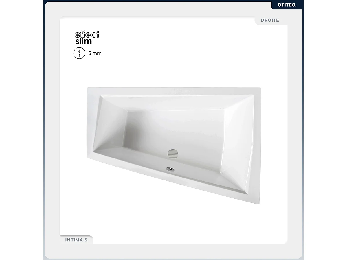 Baignoire asymétrique - 170 x 125 cm - Droite - avec Habillage - Pieds - Vidage Chrome - INTIMA DUO SLIM