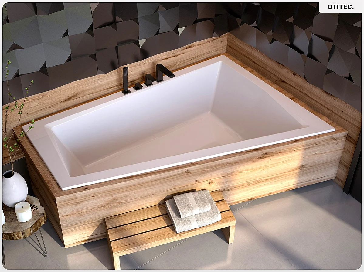 Baignoire asymétrique - 170 x 125 cm - Droite - avec Habillage - Pieds - Vidage Chrome - INTIMA DUO SLIM