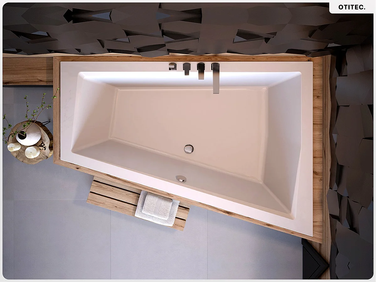 Baignoire asymétrique - 170 x 125 cm - Droite - avec Habillage - Pieds - Vidage Chrome - INTIMA DUO SLIM