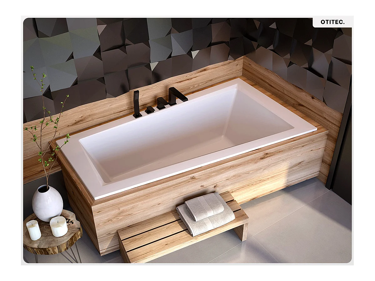 Baignoire asymétrique - 150 x 85 cm - Droite - avec Habillage - Pieds - Vidage Chrome - INTIMA SLIM